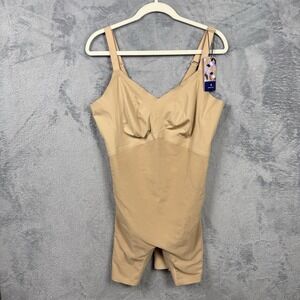 HoneyLove Women's 2X Mid-Thigh Shaping Superpower Bodysuit Sand NWT